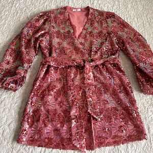 Buddy Love Adeline Wild Strawberry Sequin Wrap Dress